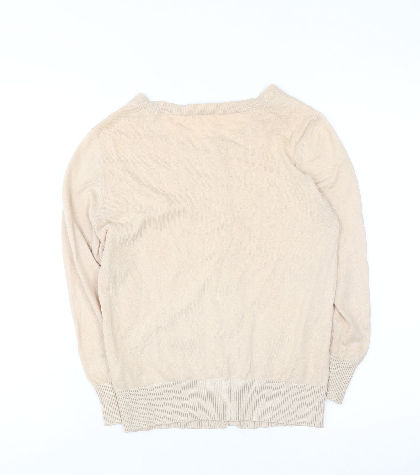 Oasis Women’s Beige Cotton Knit Cardigan Size S Crew Neck