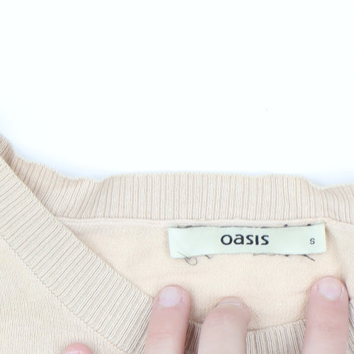 Oasis Women’s Beige Cotton Knit Cardigan Size S Crew Neck