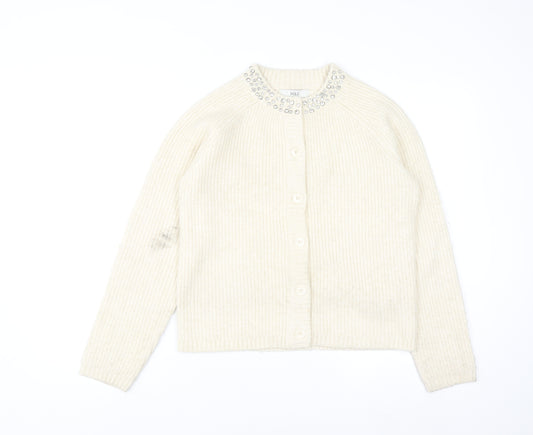 Marks and Spencer Women Ivory Beaded Cardigan S Knit Long Sleeve