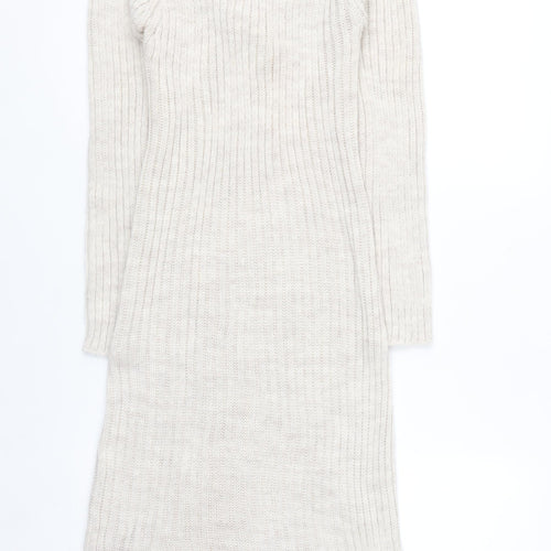 New Collection Women Beige Knit Midi Bodycon Dress Size 12-14