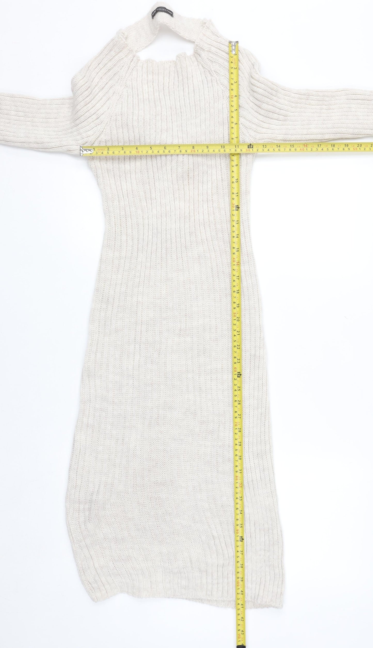 New Collection Women Beige Knit Midi Bodycon Dress Size 12-14