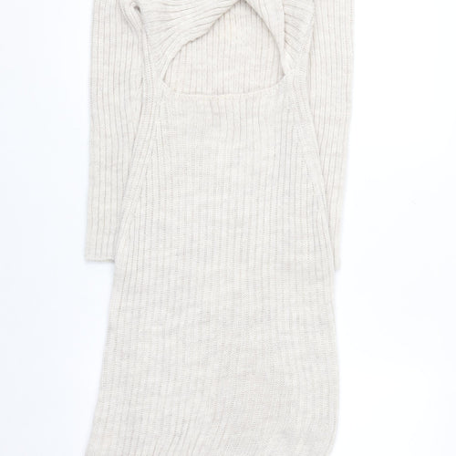 New Collection Women Beige Knit Midi Bodycon Dress Size 12-14