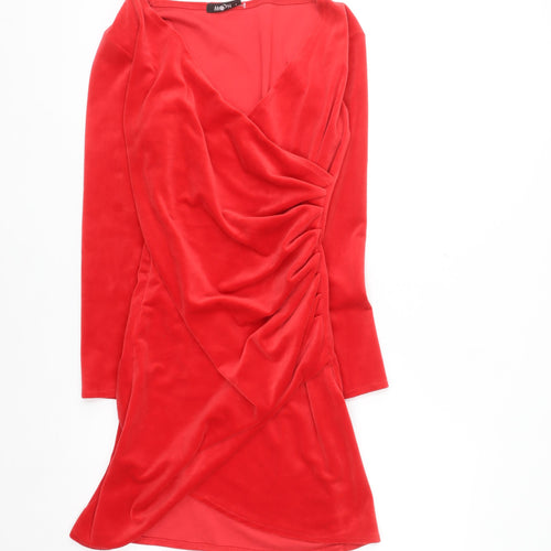 MOON Women's Red Long Sleeve Wrap Dress Size S Party Velour