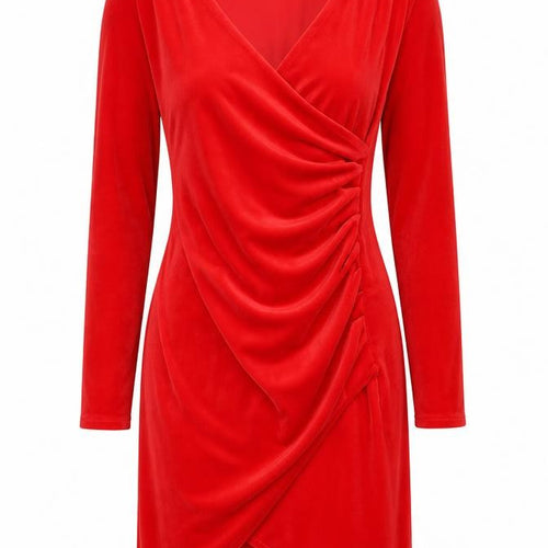 MOON Women's Red Long Sleeve Wrap Dress Size S Party Velour