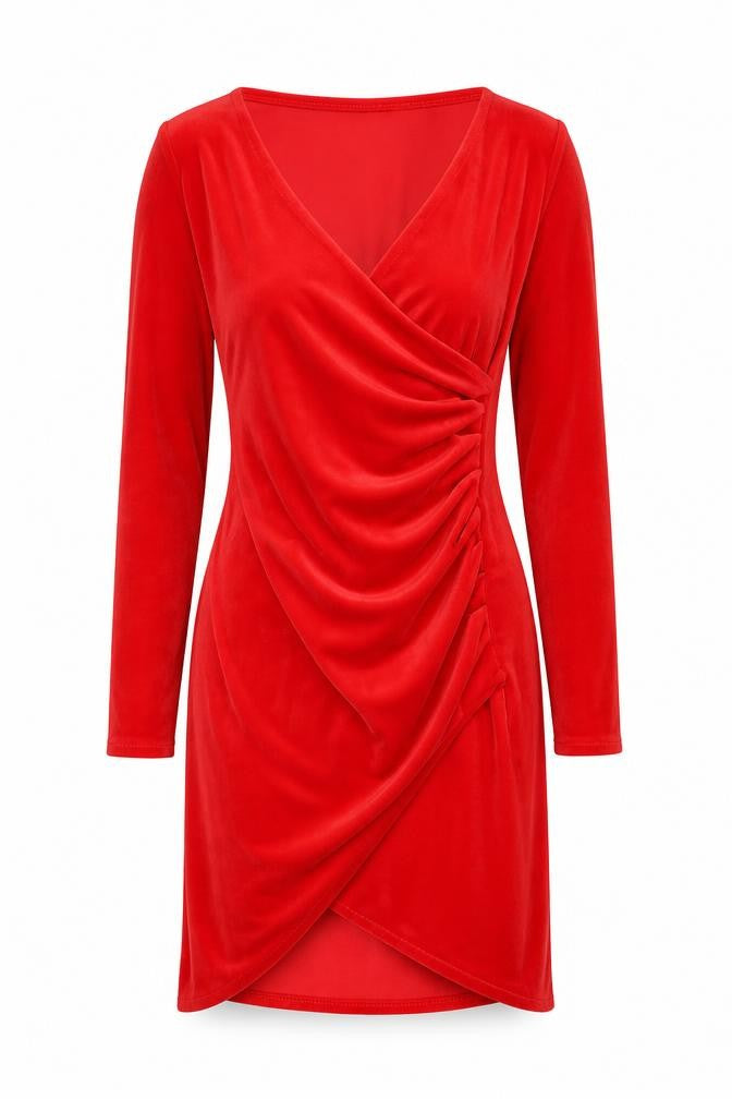 MOON Women's Red Long Sleeve Wrap Dress Size S Party Velour