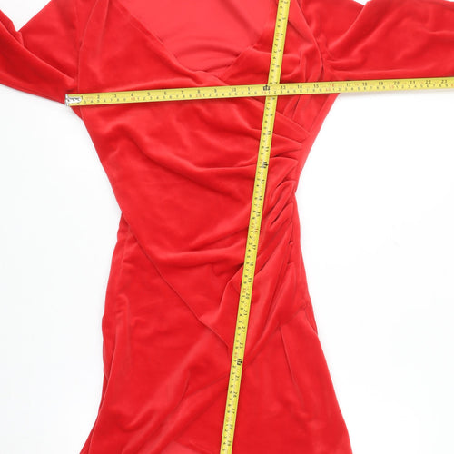 MOON Women's Red Long Sleeve Wrap Dress Size S Party Velour