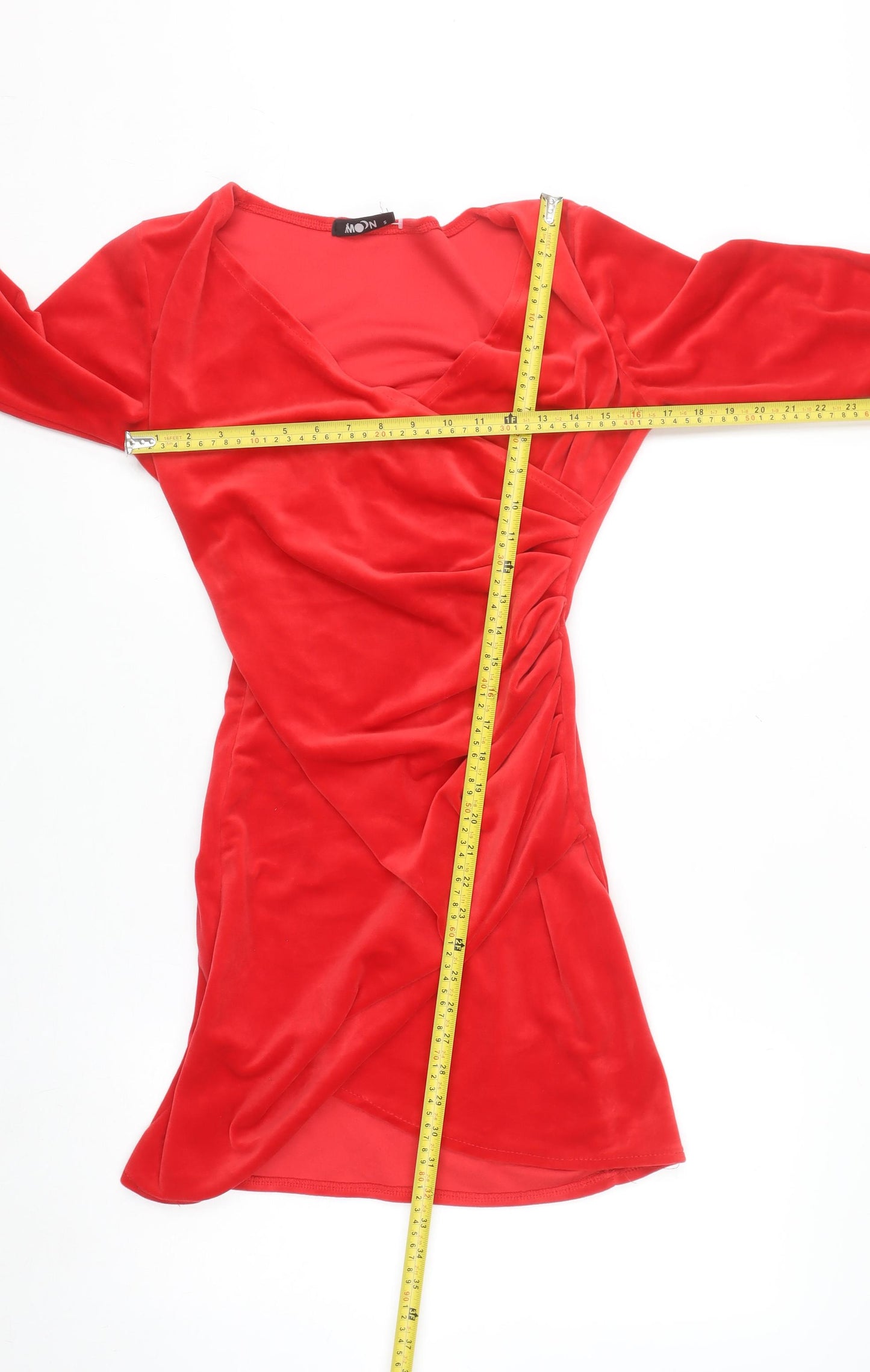 MOON Women's Red Long Sleeve Wrap Dress Size S Party Velour