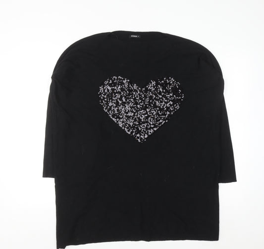 Roman Women’s Black Sequin Heart Knit Jumper Size M