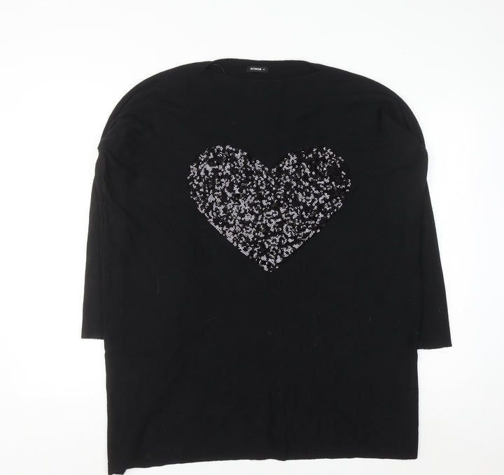 Roman Women’s Black Sequin Heart Knit Jumper Size M