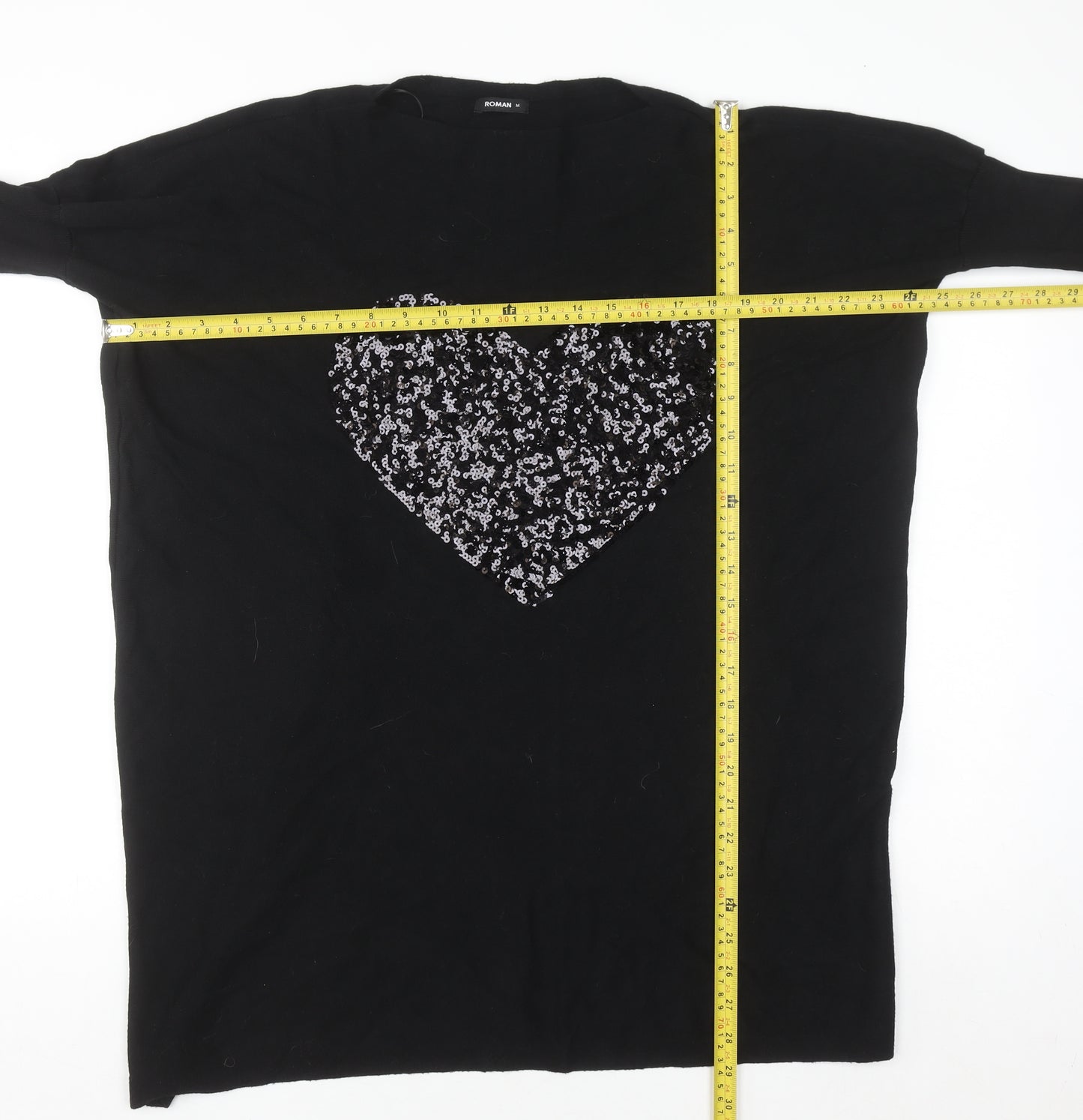 Roman Women’s Black Sequin Heart Knit Jumper Size M