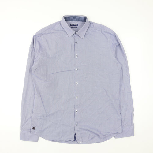 Jacques Britt Men Blue Slim Fit Long Sleeve Button-Up Shirt L 16in