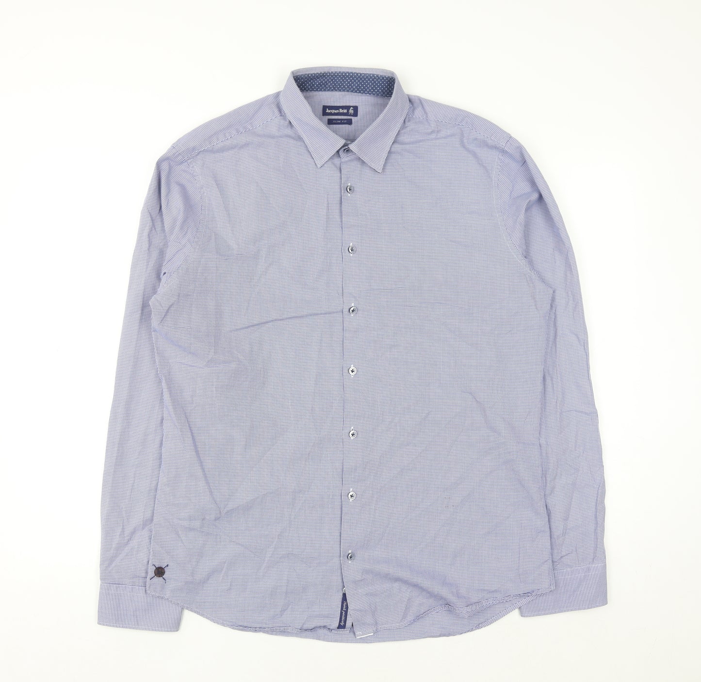 Jacques Britt Men Blue Slim Fit Long Sleeve Button-Up Shirt L 16in