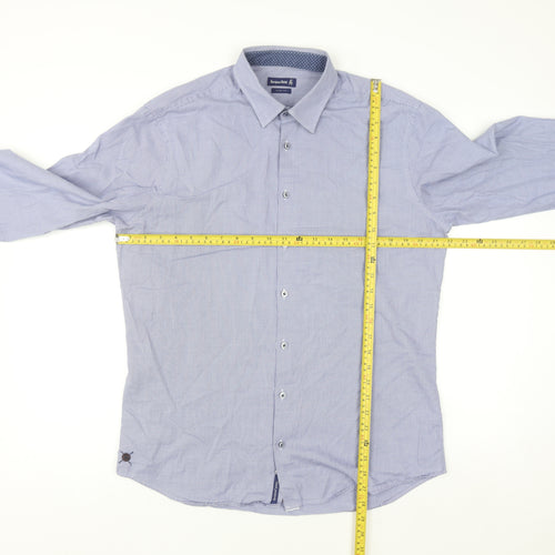 Jacques Britt Men Blue Slim Fit Long Sleeve Button-Up Shirt L 16in