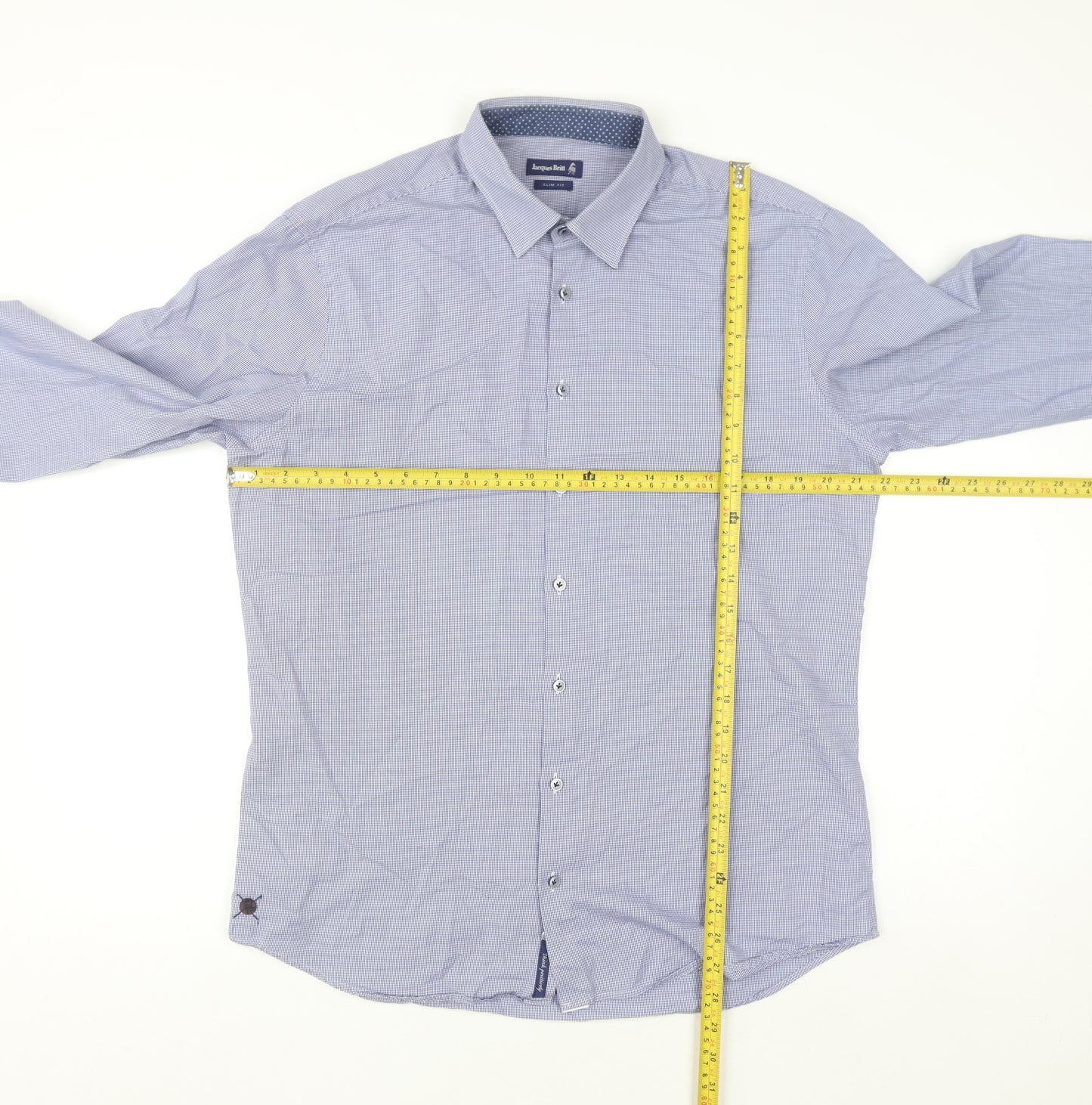 Jacques Britt Men Blue Slim Fit Long Sleeve Button-Up Shirt L 16in