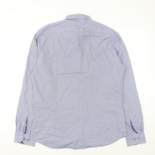 Jacques Britt Men Blue Slim Fit Long Sleeve Button-Up Shirt L 16in