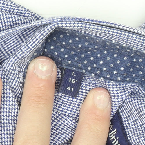 Jacques Britt Men Blue Slim Fit Long Sleeve Button-Up Shirt L 16in