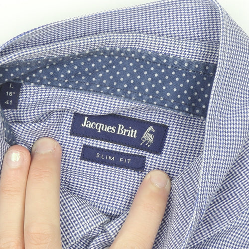 Jacques Britt Men Blue Slim Fit Long Sleeve Button-Up Shirt L 16in