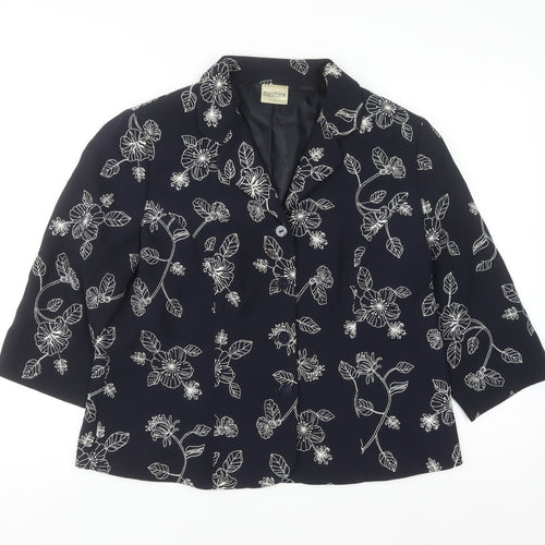 Eastex Women’s Blue Floral 3/4 Sleeve Polyester Blazer Size 14