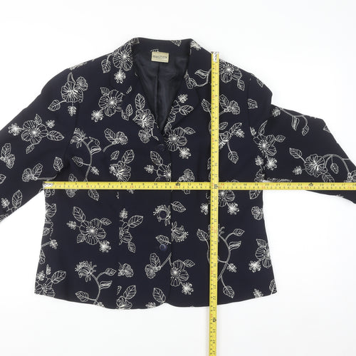 Eastex Women’s Blue Floral 3/4 Sleeve Polyester Blazer Size 14