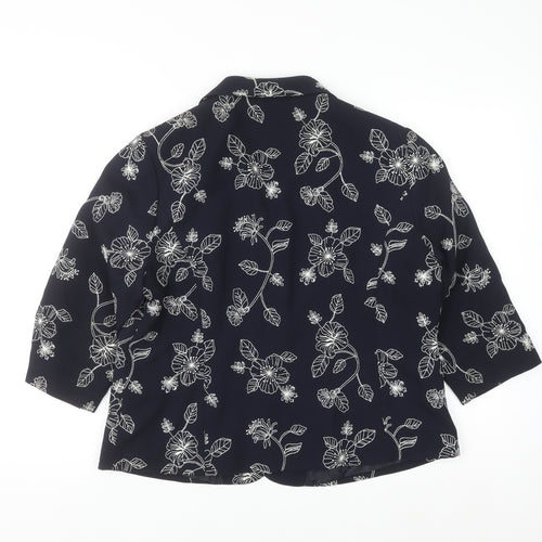 Eastex Women’s Blue Floral 3/4 Sleeve Polyester Blazer Size 14