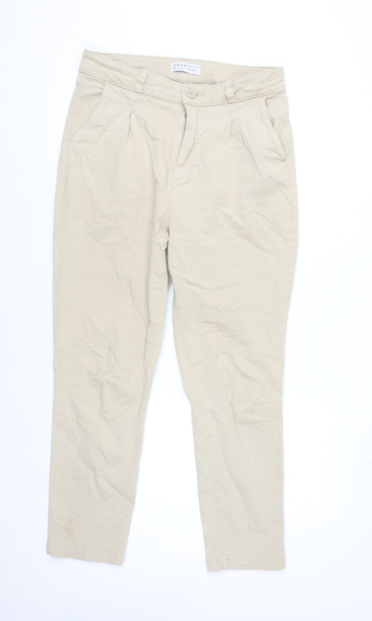 Primark Women Beige Chino Trousers Size 12 Regular Cotton Blend
