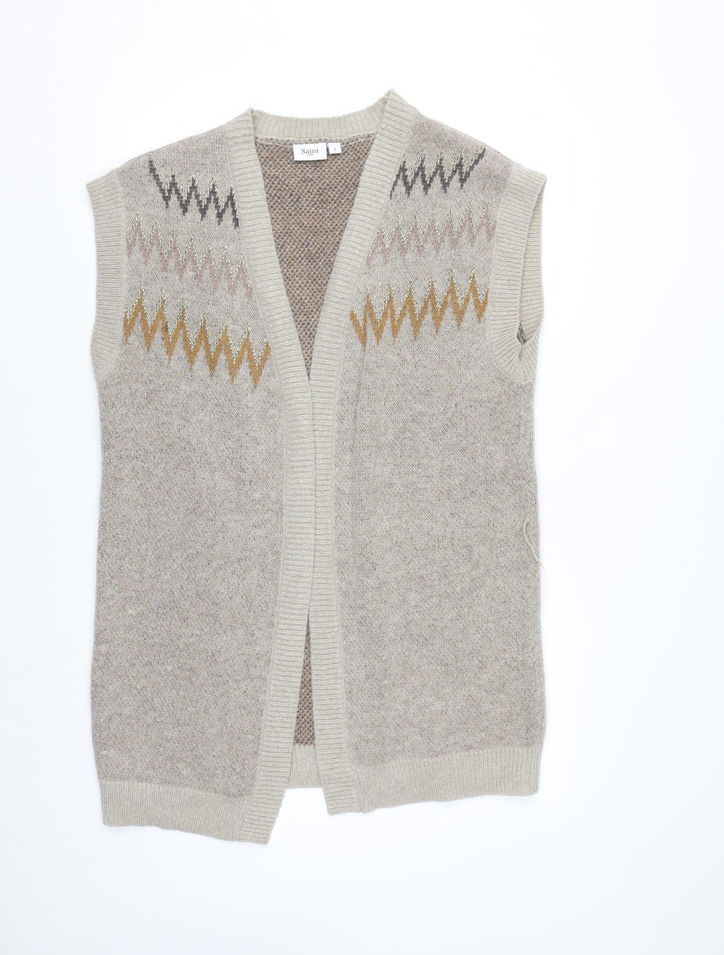 Saint Tropez Beige Knit Geometric Sleeveless Vest S