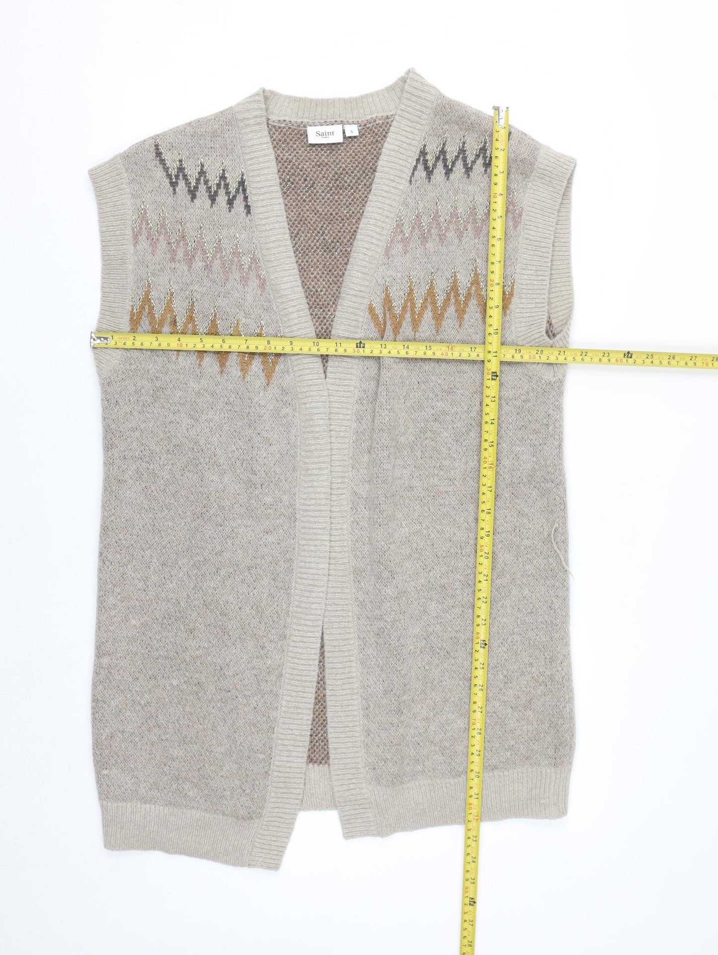 Saint Tropez Beige Knit Geometric Sleeveless Vest S