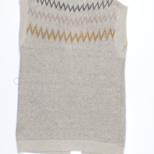 Saint Tropez Beige Knit Geometric Sleeveless Vest S