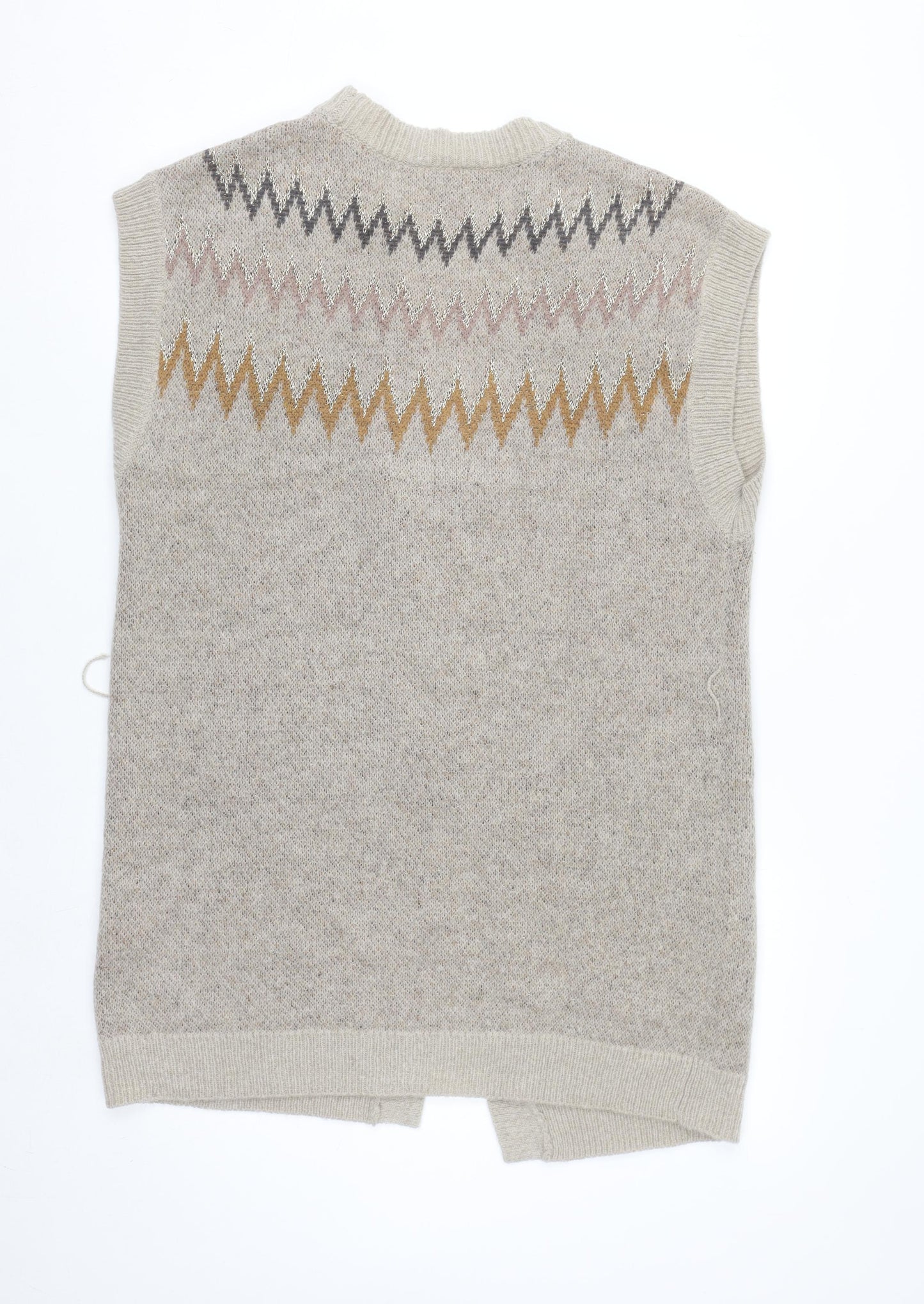 Saint Tropez Beige Knit Geometric Sleeveless Vest S