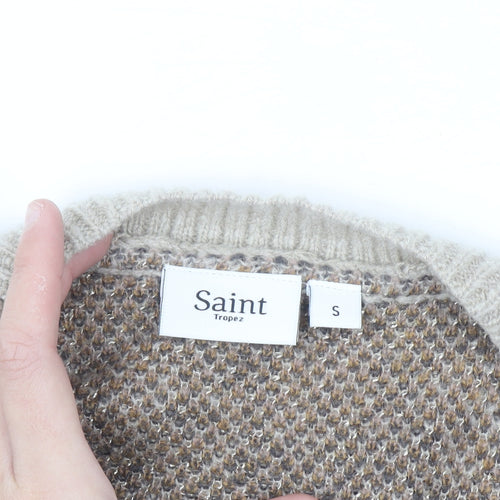 Saint Tropez Beige Knit Geometric Sleeveless Vest S