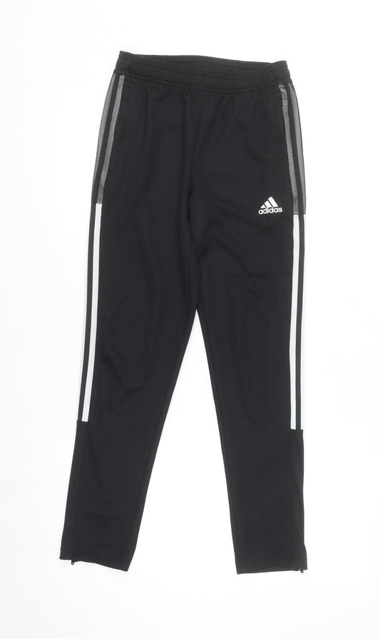 Adidas Boys Black Jogger Trousers 11-12 Years Elastic Waist Side Stripe