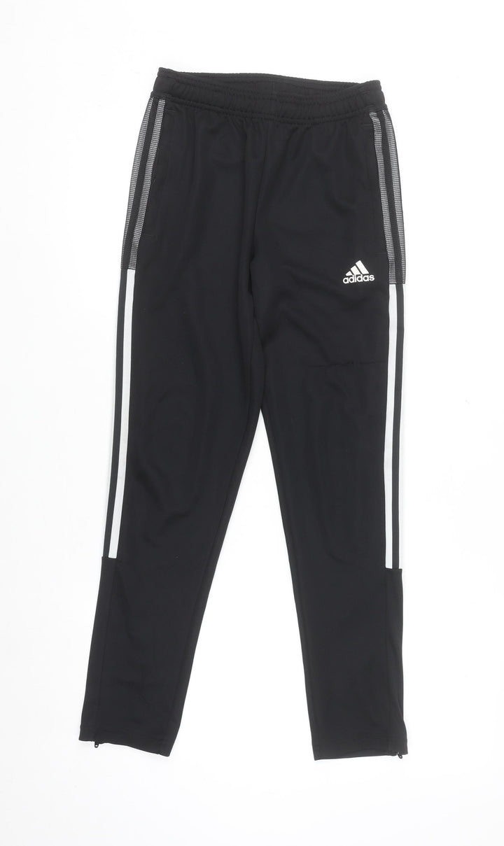 Adidas Boys Black Jogger Trousers 11-12 Years Elastic Waist Side Stripe