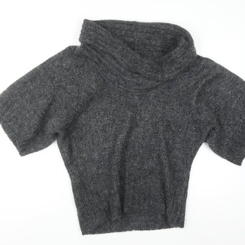 New Look Women Grey Mohair Blend Cowl Neck Short Sleeve Jumper Size 14
