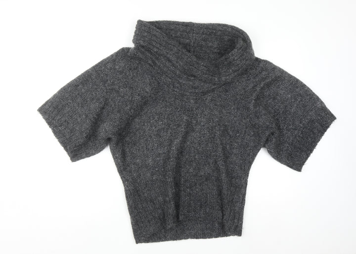 New Look Women Grey Mohair Blend Cowl Neck Short Sleeve Jumper Size 14