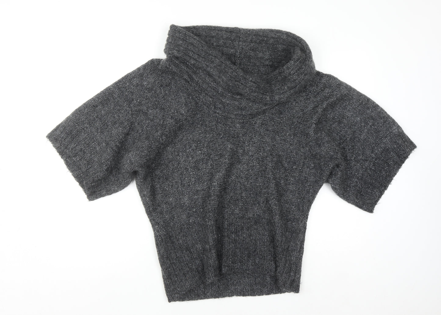 New Look Women Grey Mohair Blend Cowl Neck Short Sleeve Jumper Size 14