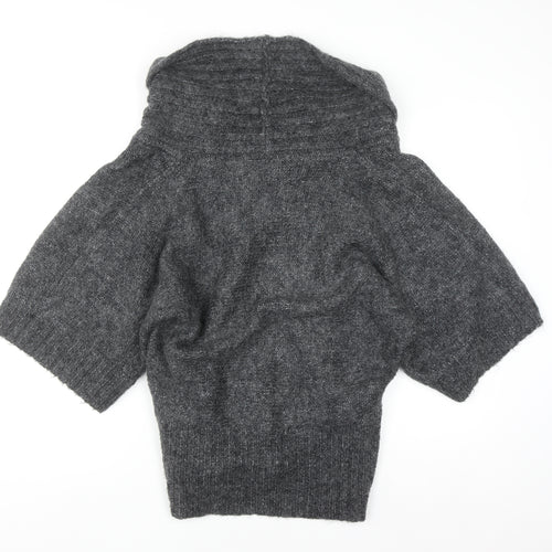 New Look Women Grey Mohair Blend Cowl Neck Short Sleeve Jumper Size 14