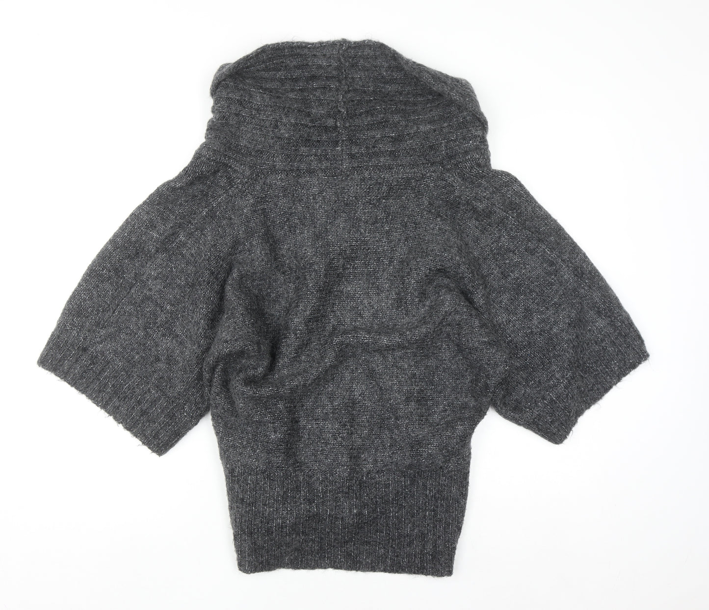 New Look Women Grey Mohair Blend Cowl Neck Short Sleeve Jumper Size 14