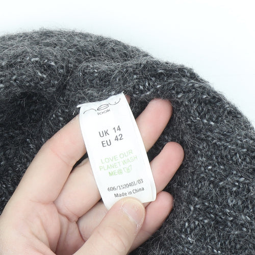 New Look Women Grey Mohair Blend Cowl Neck Short Sleeve Jumper Size 14