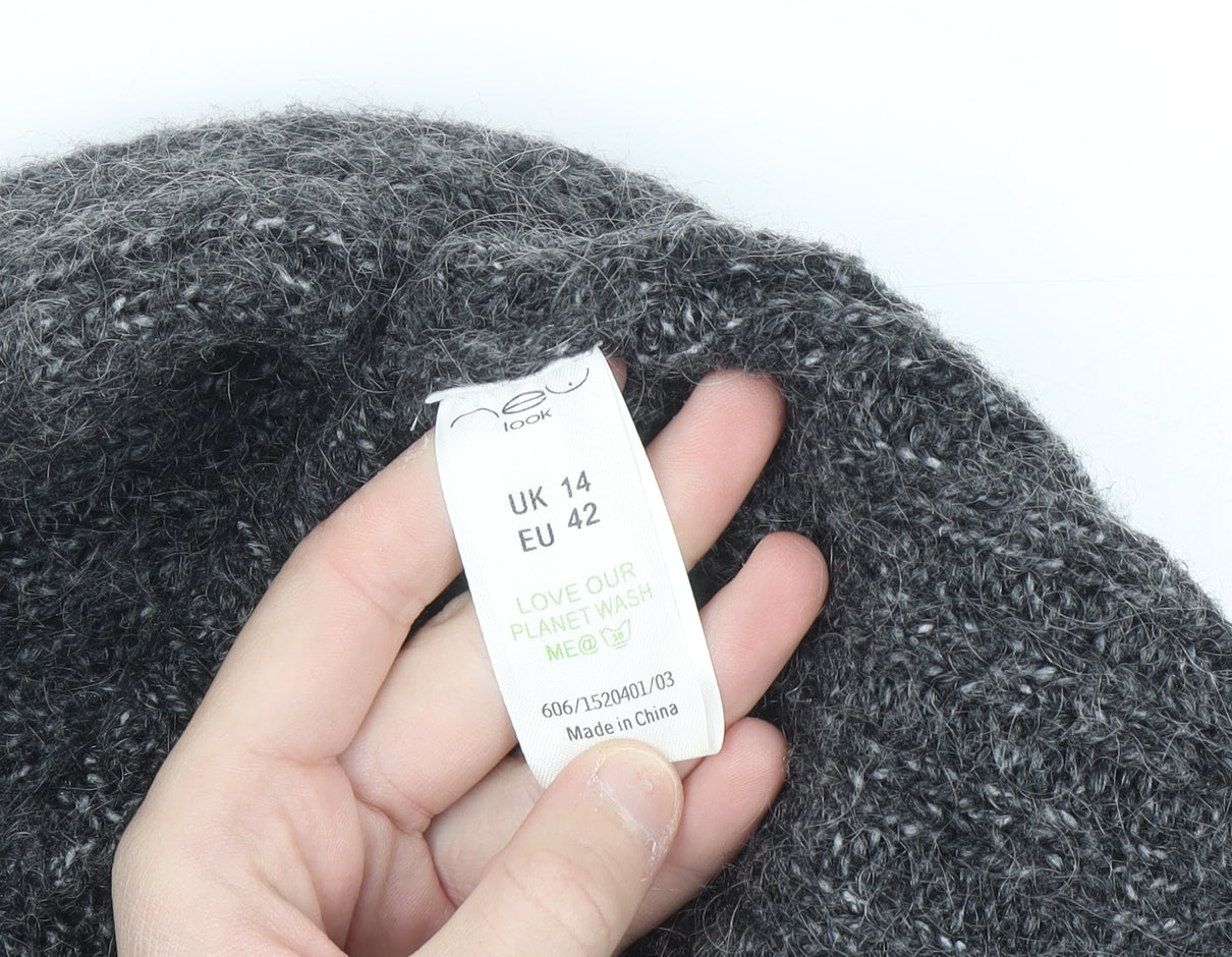 New Look Women Grey Mohair Blend Cowl Neck Short Sleeve Jumper Size 14