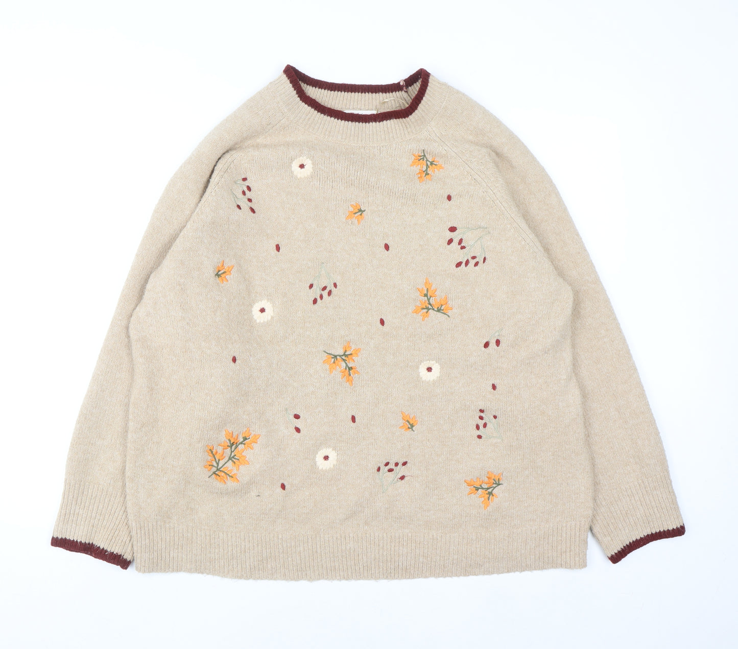 Autonomy Women Beige Floral Embroidered Plus Pullover Jumper Size 22