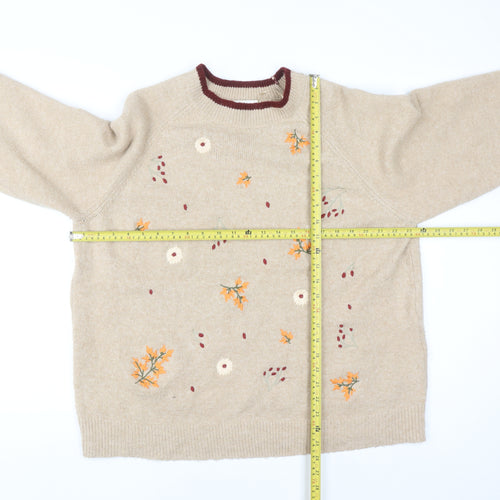Autonomy Women Beige Floral Embroidered Plus Pullover Jumper Size 22