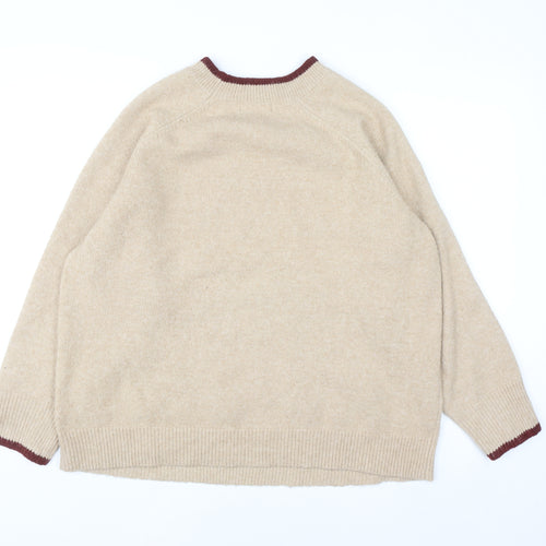 Autonomy Women Beige Floral Embroidered Plus Pullover Jumper Size 22