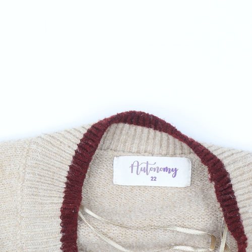 Autonomy Women Beige Floral Embroidered Plus Pullover Jumper Size 22
