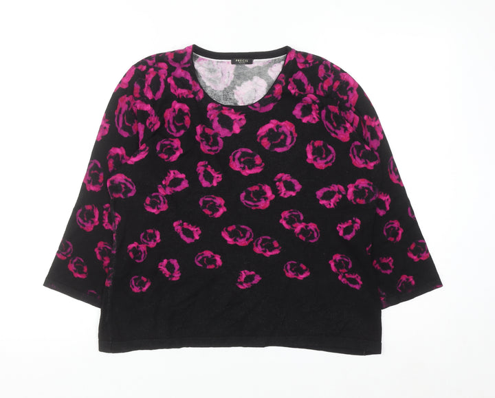 Precis Petite Womens Black Pink Animal Print Knit Jumper L