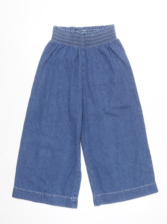 Bershka Women Blue Wide-Leg Cropped Denim Trousers Size S
