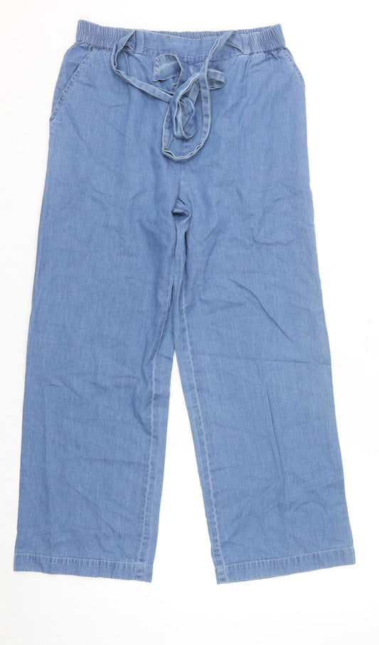 Bonmarché Women Blue Cotton Wide-Leg Trousers Size 10