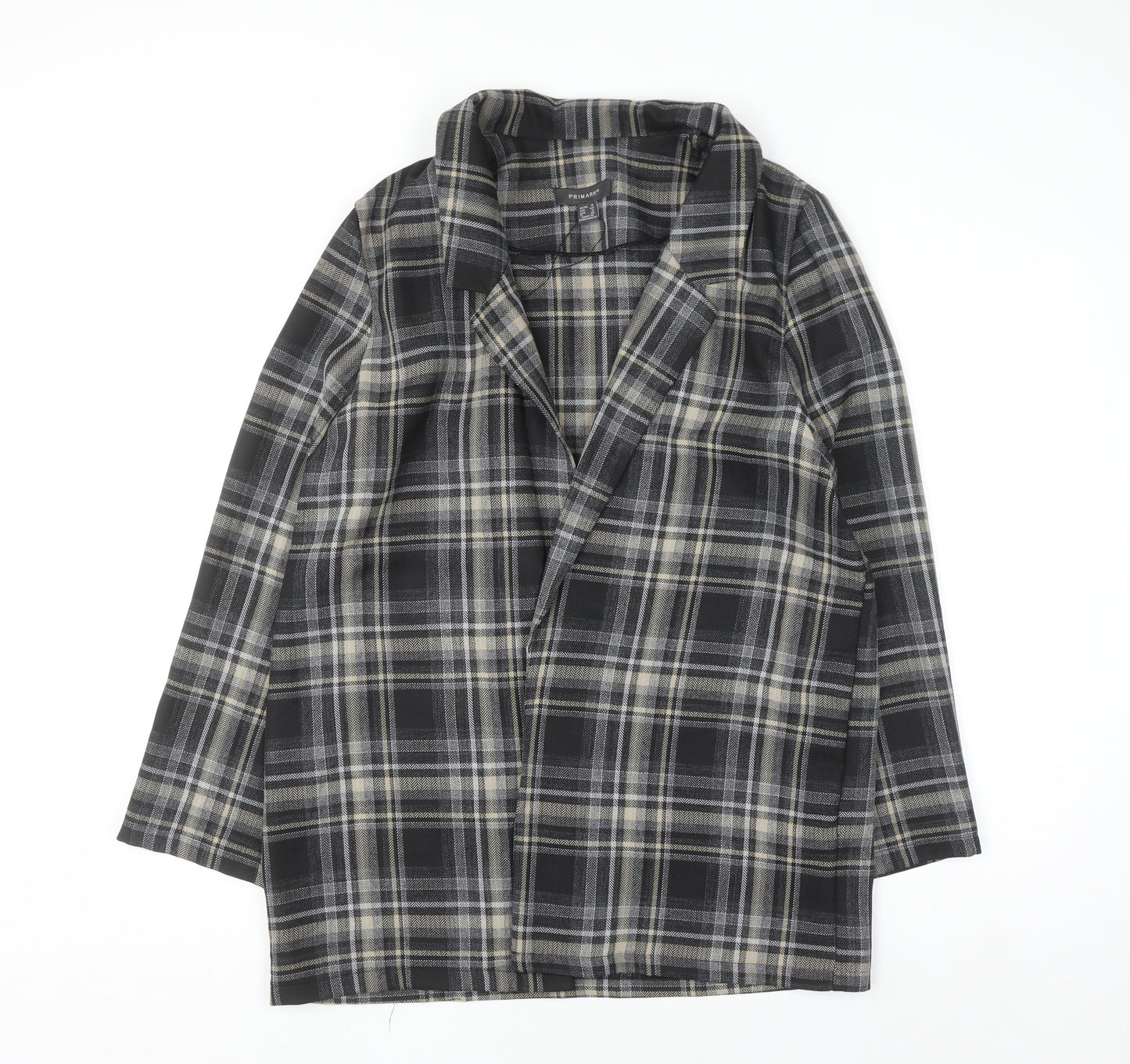 Primark Women Grey Check Mid-Length Overcoat Size 16