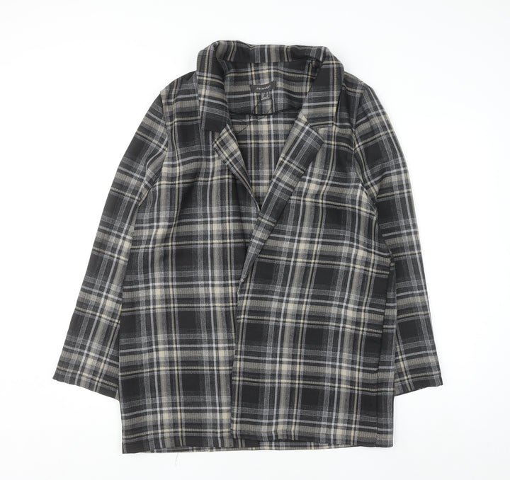 Primark Women Grey Check Mid-Length Overcoat Size 16