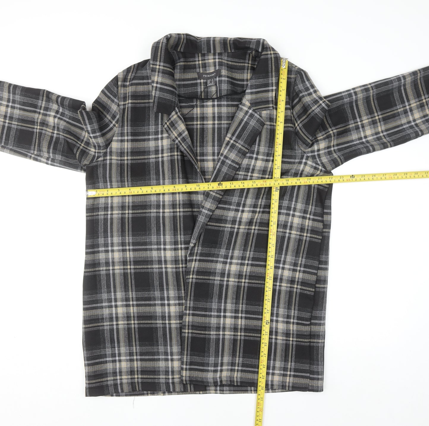 Primark Women Grey Check Mid-Length Overcoat Size 16