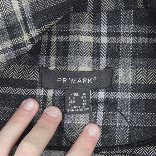 Primark Women Grey Check Mid-Length Overcoat Size 16